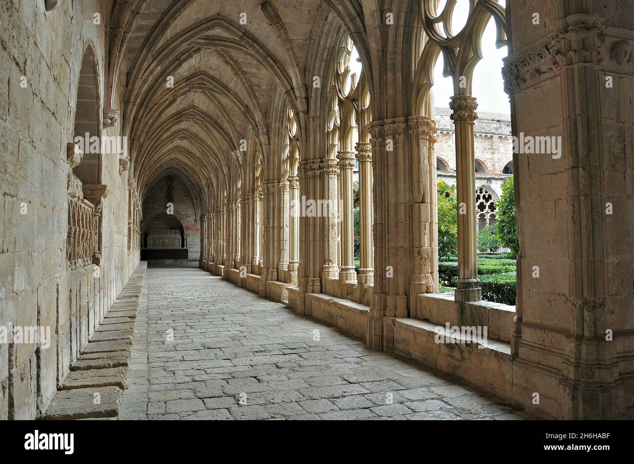 Monastero di Santa María de Santas Cruces si trova nella zona comunale di Aiguamurcia, nella città di Santes Creus, in provincia di Tarragona, Foto Stock