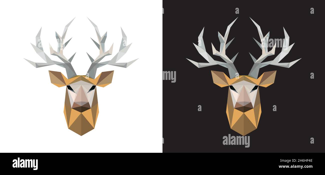 Cervus Deer Head effetto poly basso su sfondo bianco e nero in formato vettoriale Illustrazione Vettoriale