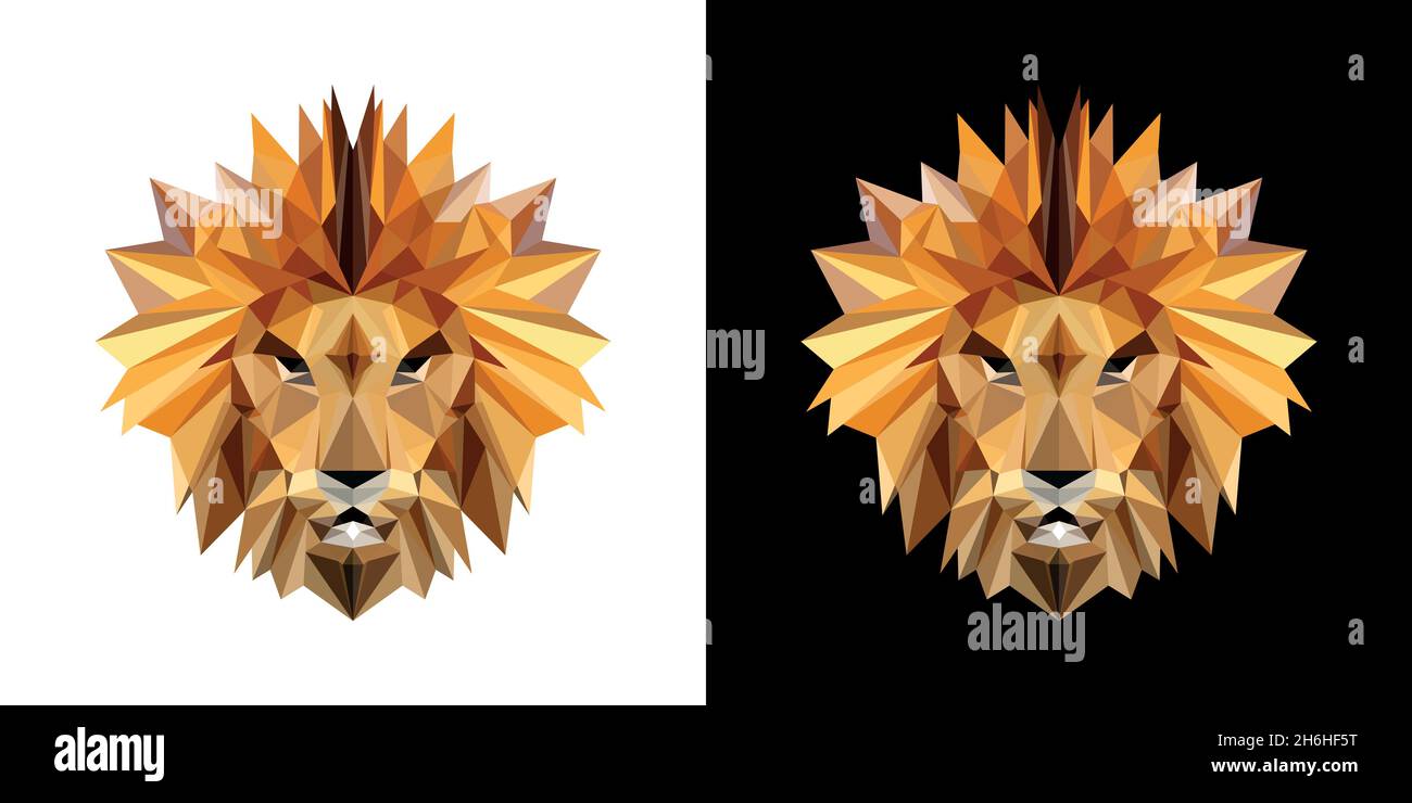 Lion design effetto poly basso, su sfondo bianco e nero in formato vettoriale Illustrazione Vettoriale