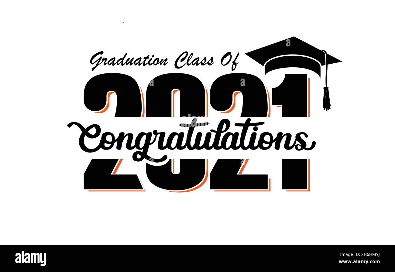 Congratulazioni, classe di laurea di 2021 testi con tappo graduato. Illustrazione Vettoriale