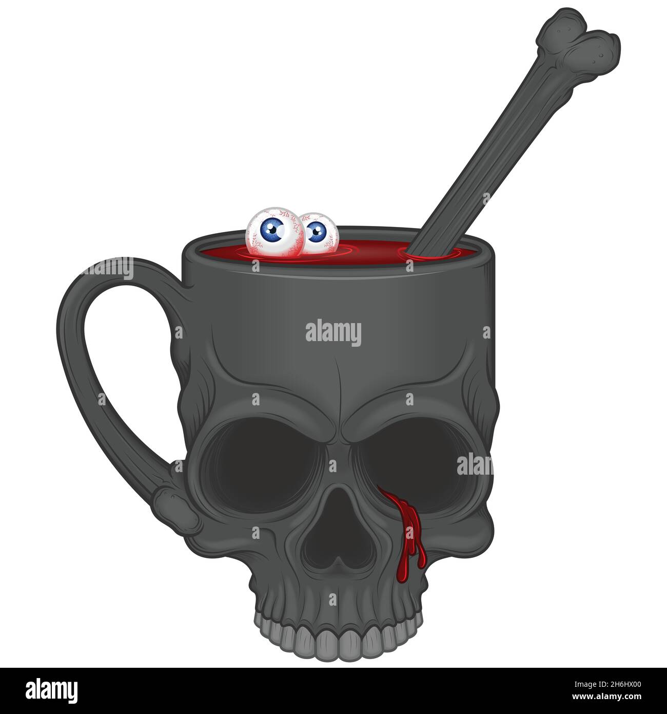 Illustrazione del cranio a forma di tazza con sangue e resti umani Illustrazione Vettoriale