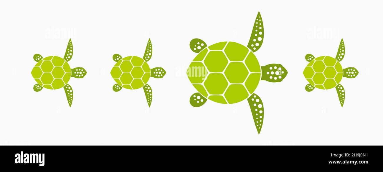 Famiglia tartarughe verdi. Tartarughe di nuoto isolato. Illustrazione del vettore. Illustrazione Vettoriale