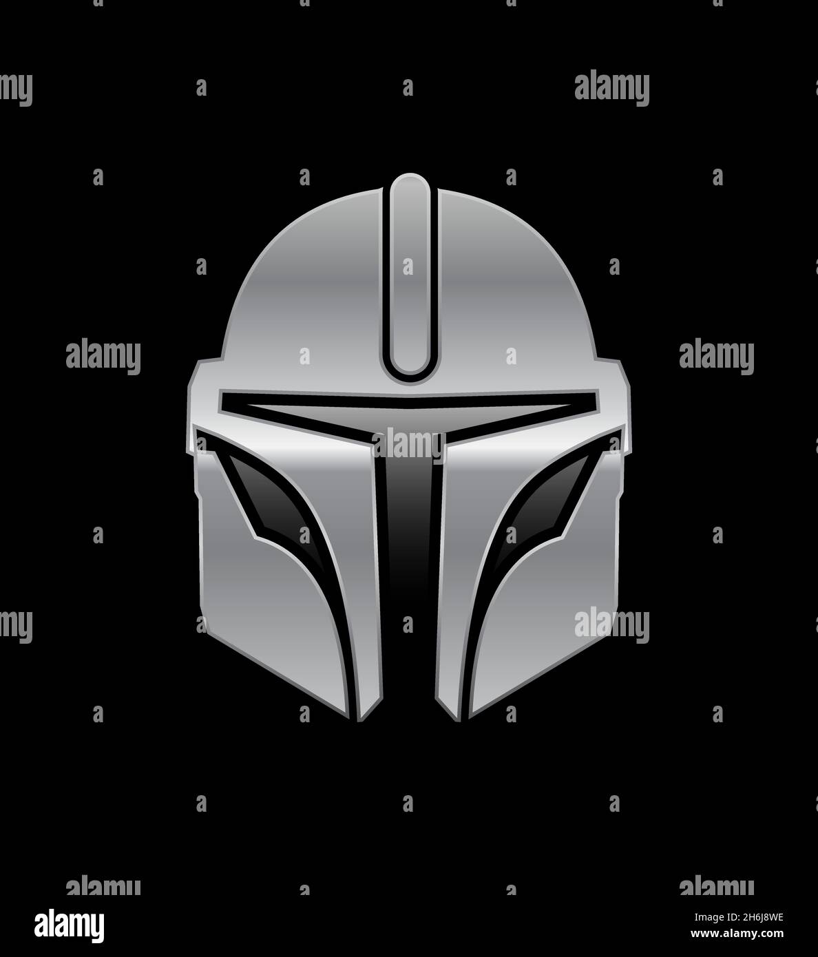 Un'illustrazione vettoriale del casco Mandaloriano di Star Wars di colore argento Illustrazione Vettoriale