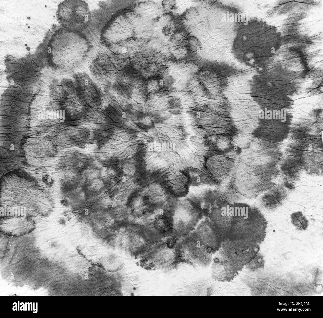 Tessuto tie-dye. Stampa artistica bianca. Sfondo acquerello astratto. Cravatta Die Art Patterns. Batik Rock Swatch. Grana circolare inchiostro. Hippie Vecchio disegno. Foto Stock