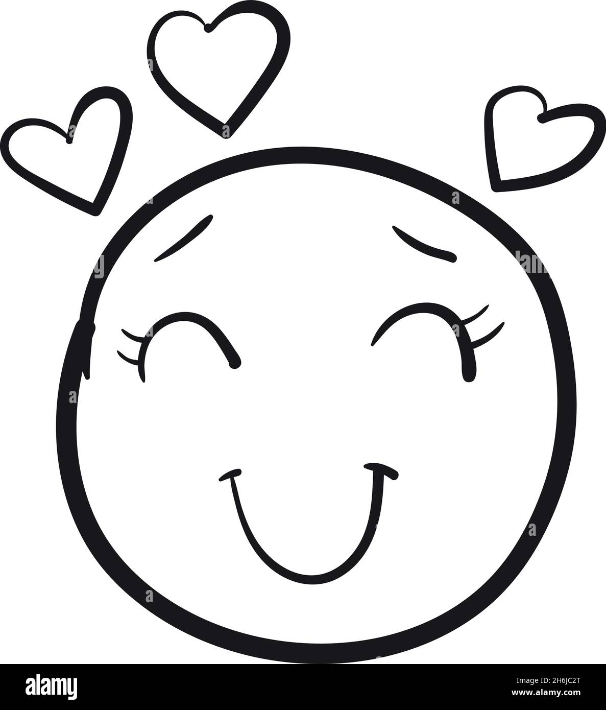 Emoji con cuori. Doodle Emotion, romantico simbolo d'amore, illustrazione vettoriale isolato su sfondo bianco Illustrazione Vettoriale