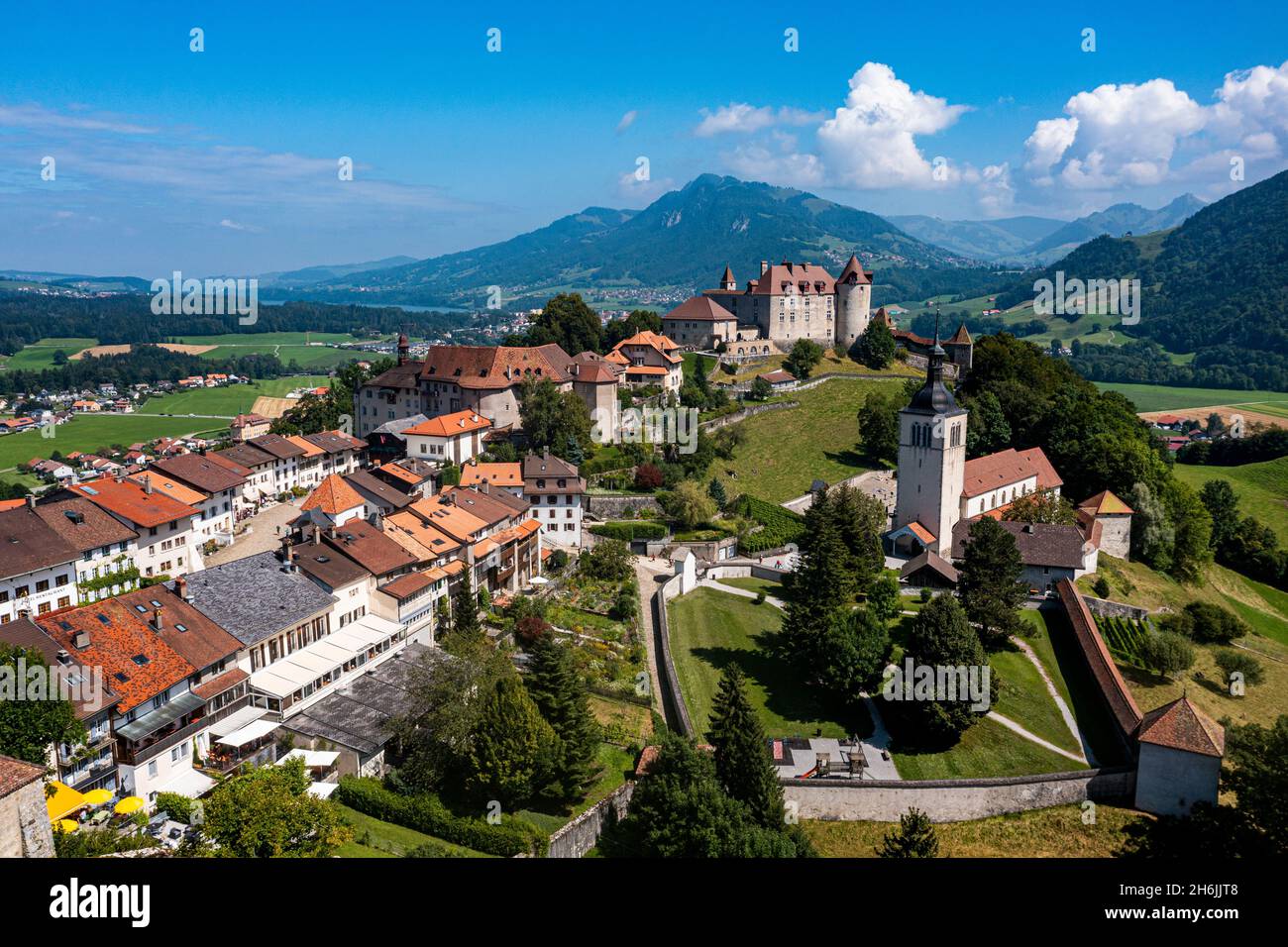 Antenna del Castello di Gruyere, Friburgo, Svizzera, Europa Foto Stock