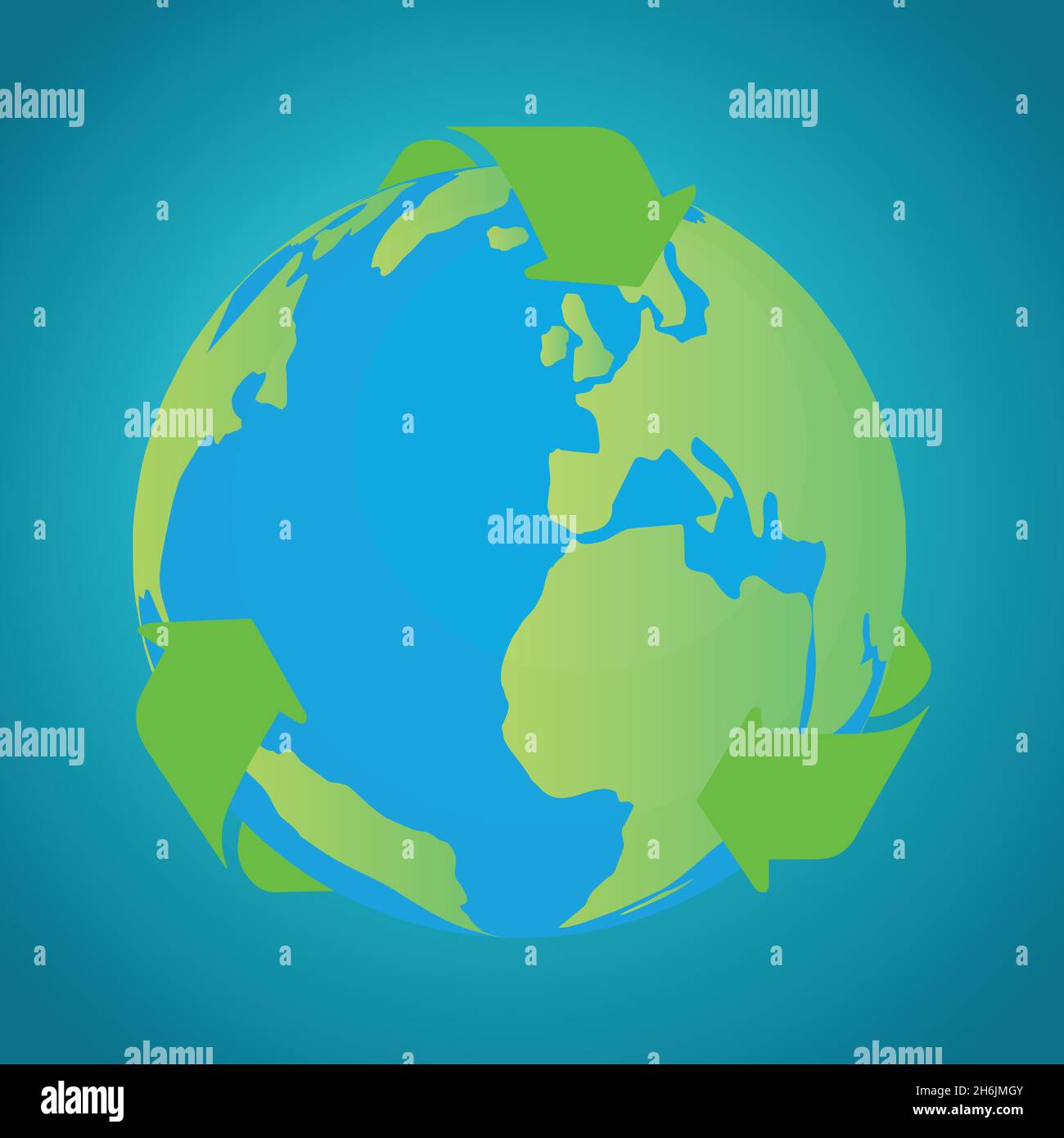 Simbolo di riciclaggio intorno al globo terrestre, vettore concettuale Illustrazione Vettoriale