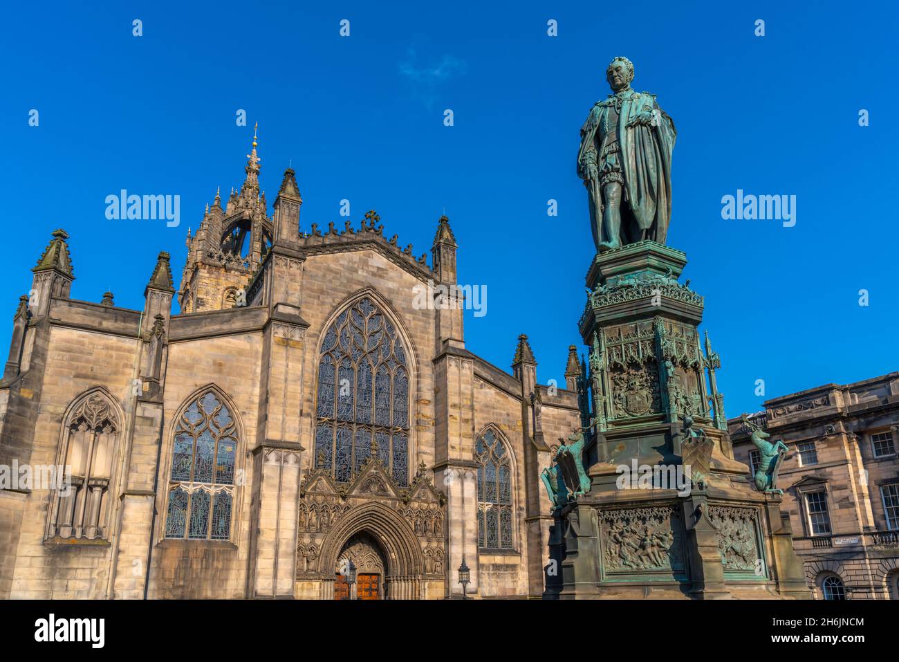 Statua di Walter Francis Montagu Douglas Scott, Golden Mile, Edimburgo, Lothian, Scozia, Regno Unito, Europa Foto Stock