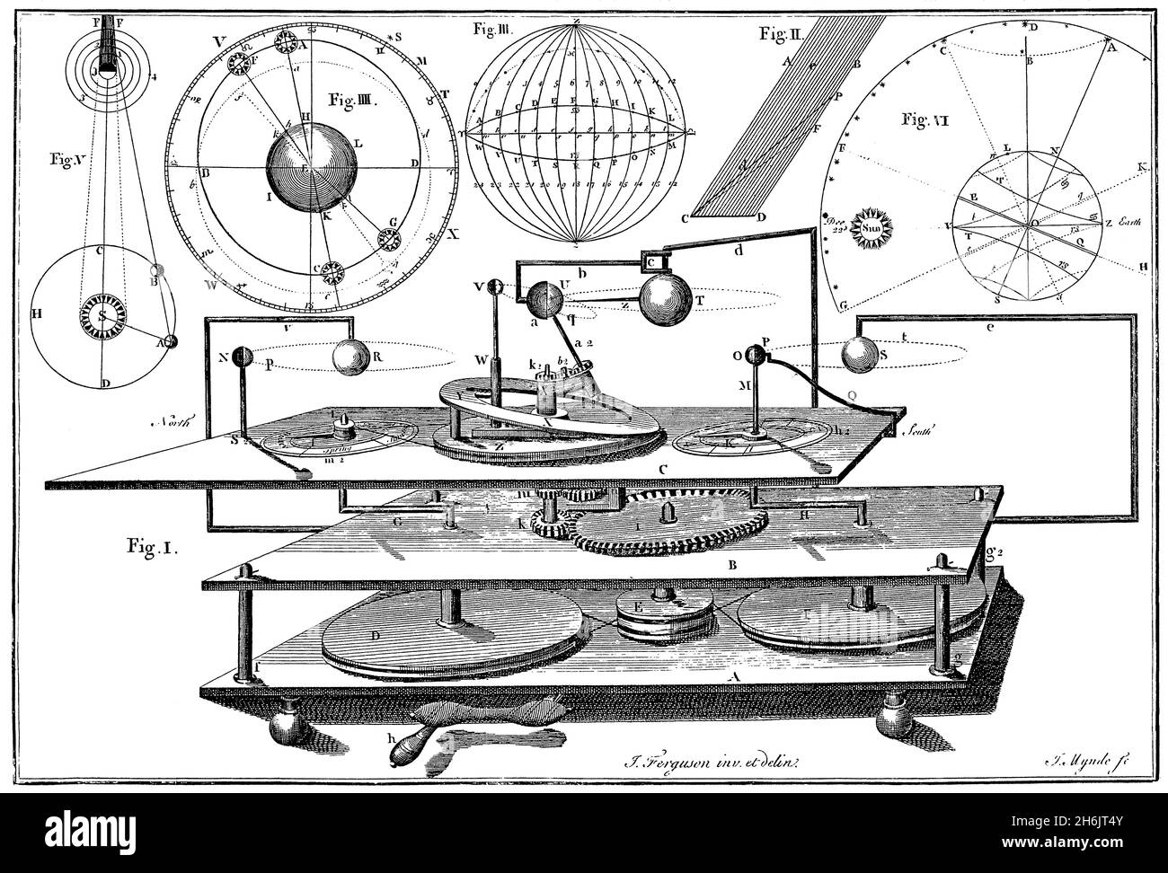 Un meccanismo per un modello di movimento planetario di Joseph Clement, 19 ° secolo Foto Stock