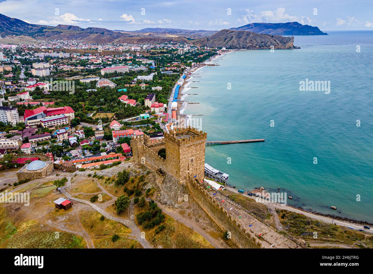 Antenna della fortezza genovese di Sudak, Crimea, Russia, Europa Foto Stock