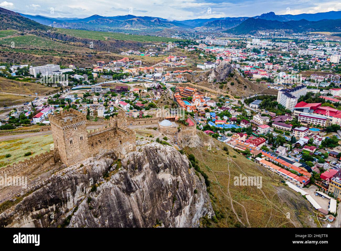 Antenna della fortezza genovese di Sudak, Crimea, Russia, Europa Foto Stock