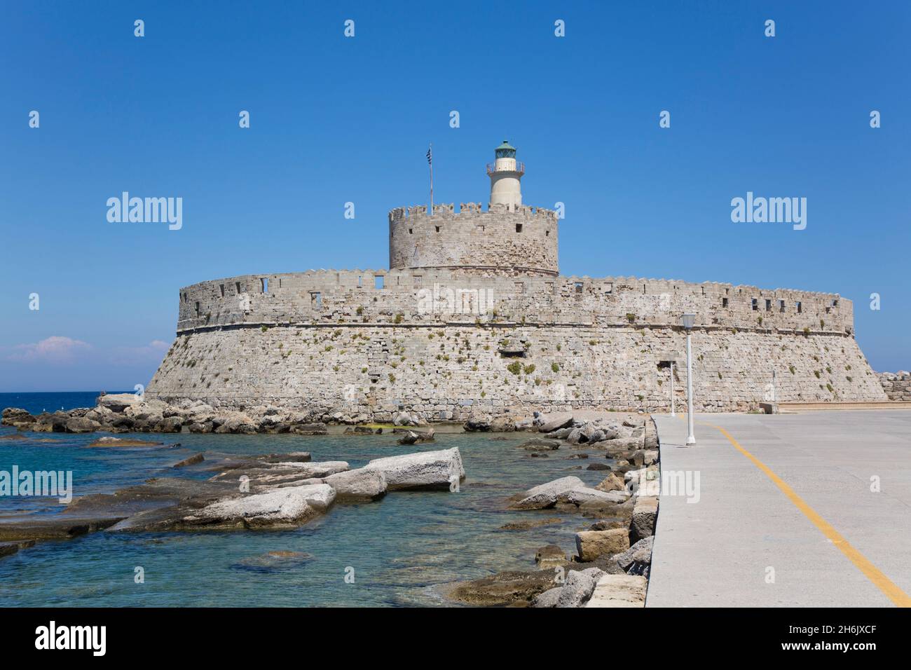 St. Nicholas Fort, Rhodes, Dodecaneso Island Group, Isole greche, Grecia, Europa Foto Stock