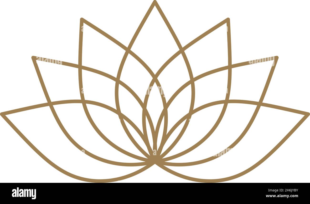 Icona Lotus. Logo fiore vintage Golden line Illustrazione Vettoriale