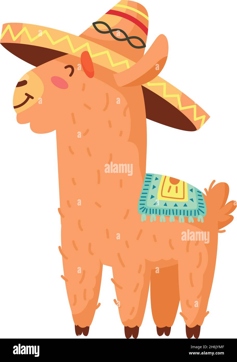 Cartoon alpaca. Simpatico lama sorridente in cappello messicano Immagine e  Vettoriale - Alamy