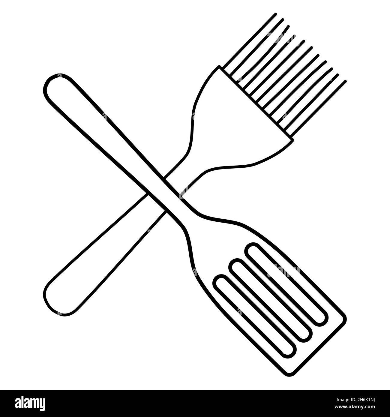 Posate da cucina Set di spazzola in silicone e spatola in teflon contorno semplice minimalista disegno piatto icone vettoriali illustrazione isolato su sfondo bianco Illustrazione Vettoriale
