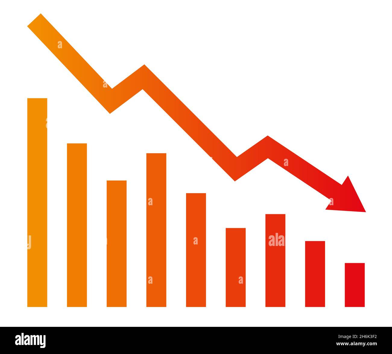 Grafico con rapporto di riduzione. Diagramma con la recessione e il progresso di fallimento. Illustrazione del vettore commerciale e finanziario Illustrazione Vettoriale