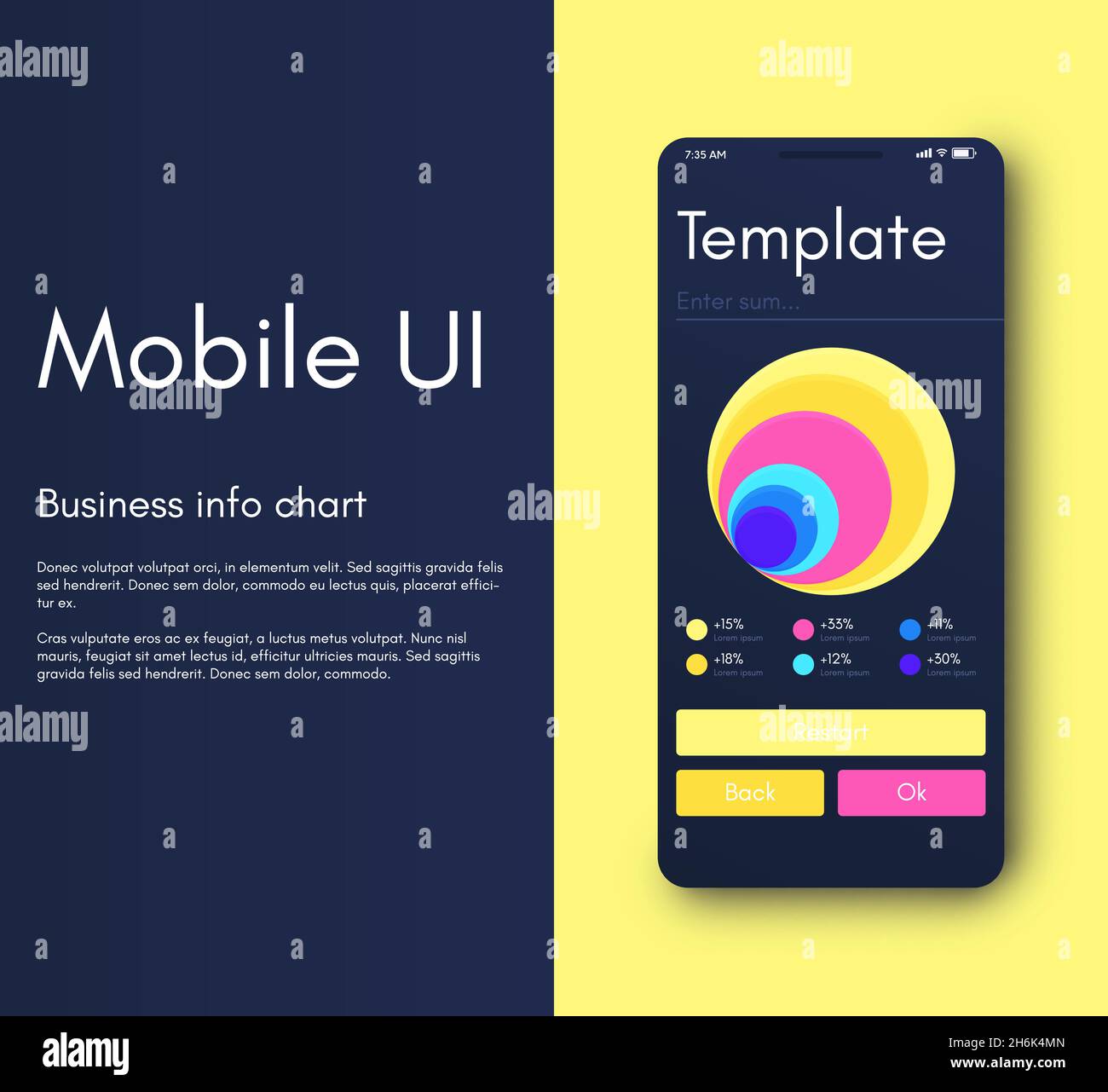 Infografica grafica vettoriale con telefono cellulare. Modello per la creazione di applicazioni mobili, layout del flusso di lavoro, diagramma, banner, web design, affari Illustrazione Vettoriale