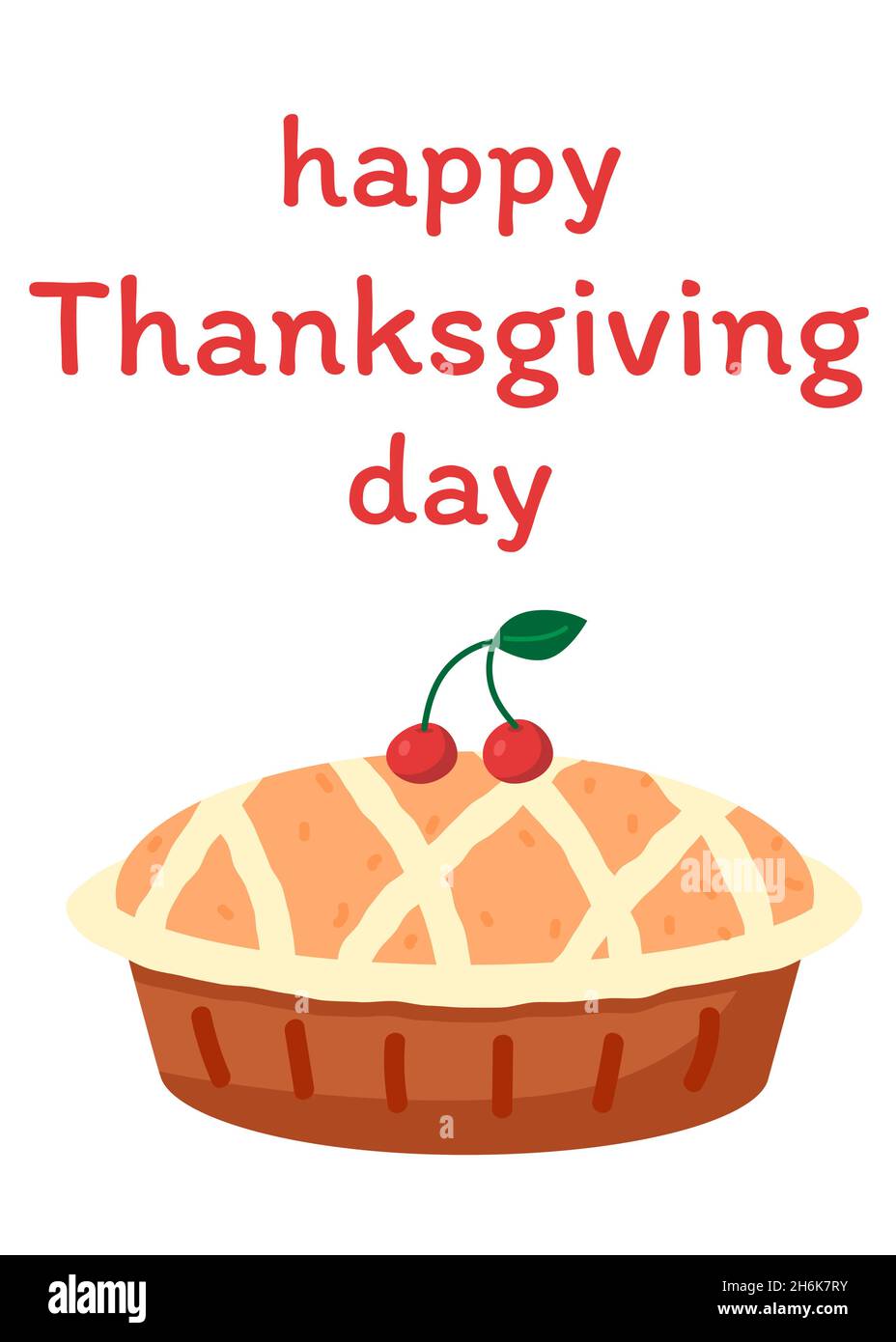 Buon giorno del Ringraziamento, carta positiva con torta di ciliegia e zucca. Biglietto d'auguri, volantino, banner, modello poster. Cucina vacanza autunno cibo per Illustrazione Vettoriale