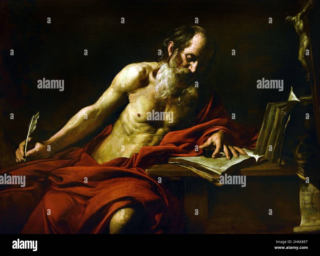 San Girolamo, 1618 - 1622 di Boulogne de Valentin, 1591/1632, Italia, Italiano, Jerome, 342 – 347 d.C., Eremita, Dottore della Chiesa, detto anche Gerolamo di Stridone, Era sacerdote, confessore, teologo, storico, detto San Girolamo, Foto Stock