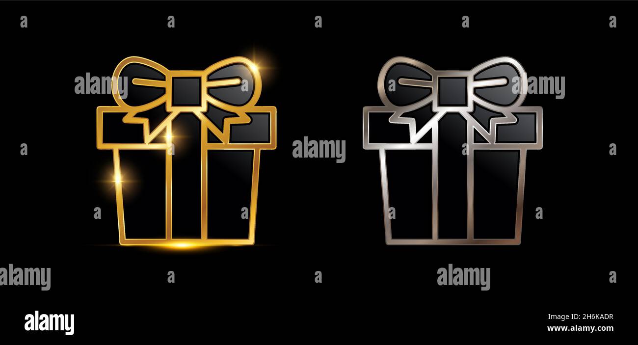 Un set di illustrazioni vettoriali di Golden e Silver Surprise Box Vector Sign Illustrazione Vettoriale