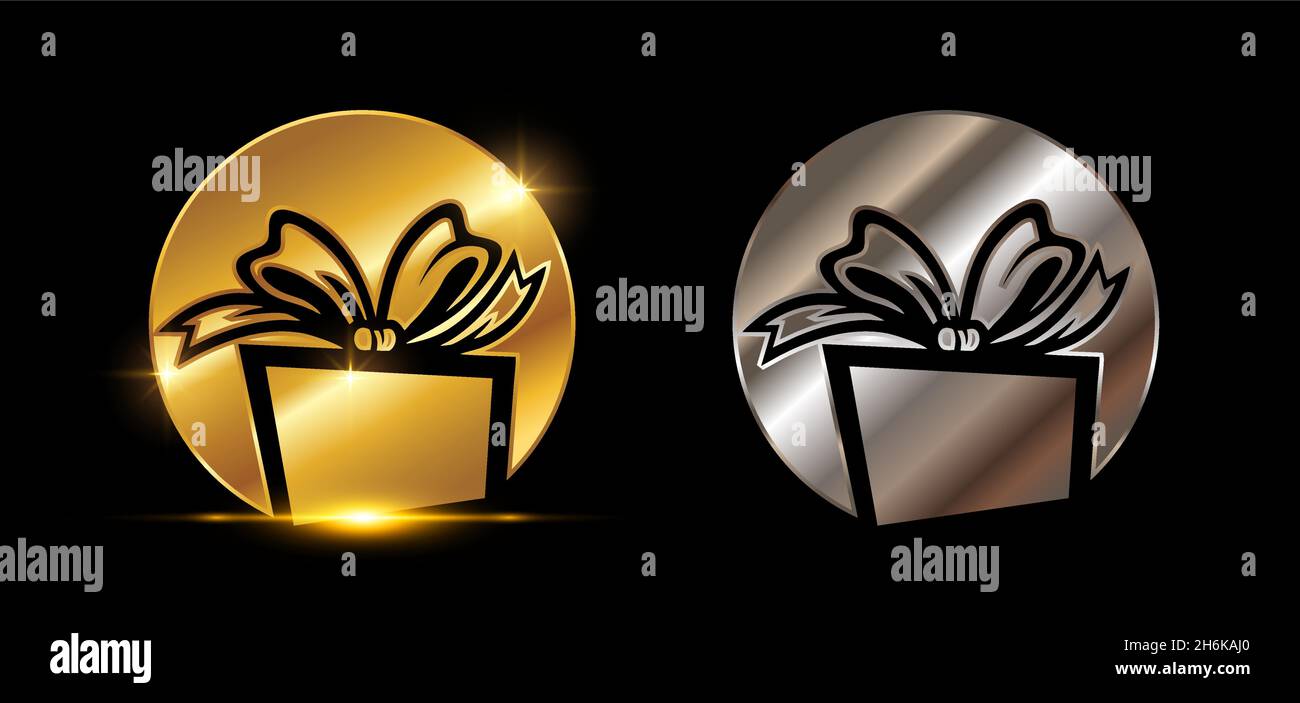 Un set di illustrazioni vettoriali di Golden e Silver Surprise Box Vector Sign Illustrazione Vettoriale