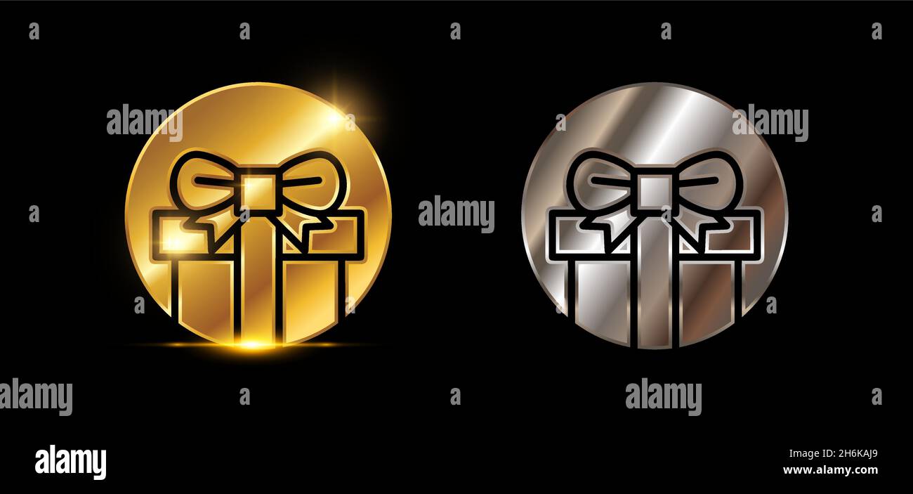 Un set di illustrazioni vettoriali di Golden e Silver Surprise Box Vector Sign Illustrazione Vettoriale