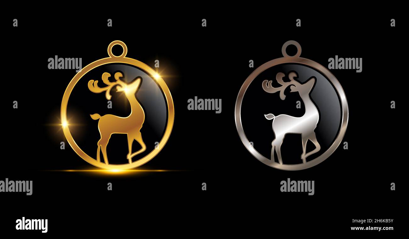 Un set di illustrazioni vettoriali di oro e argento diario di Natale cerchio decorazione Vector Sign Illustrazione Vettoriale