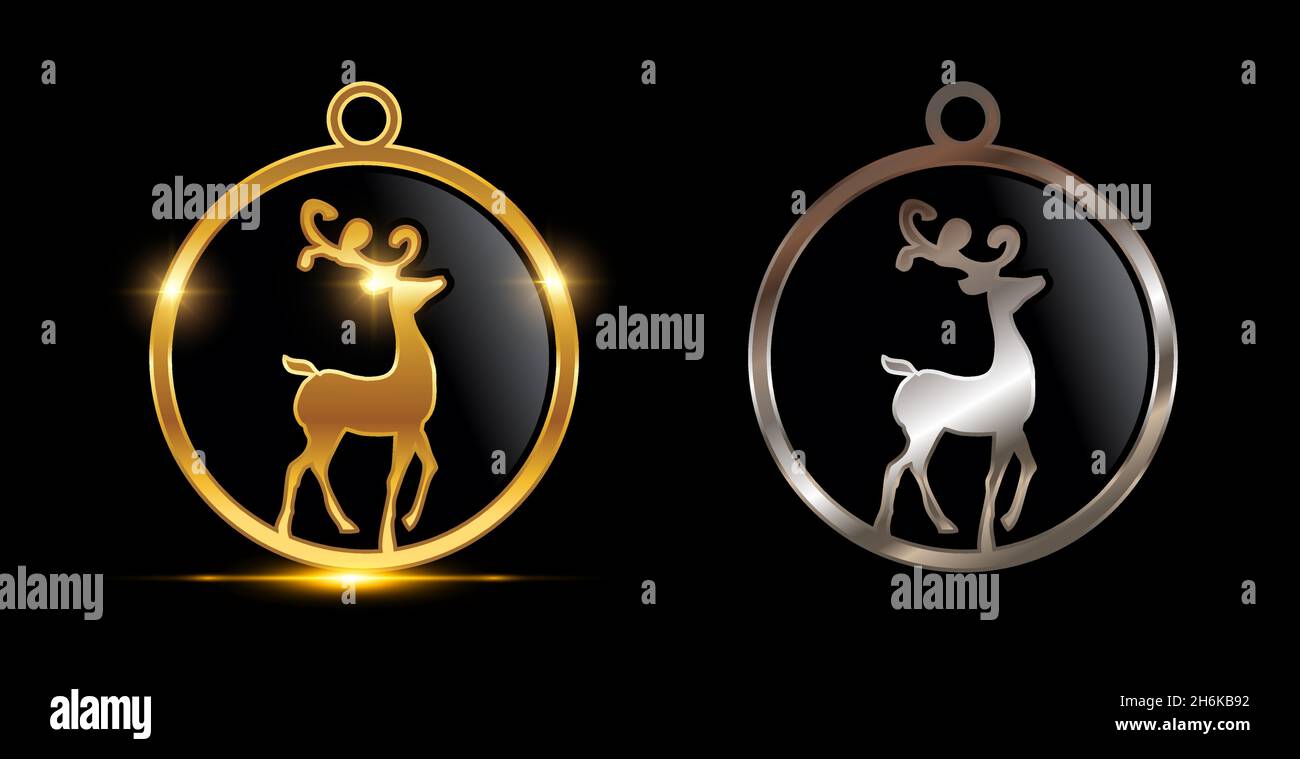 Un set di illustrazioni vettoriali di oro e argento diario di Natale cerchio decorazione Vector Sign Illustrazione Vettoriale