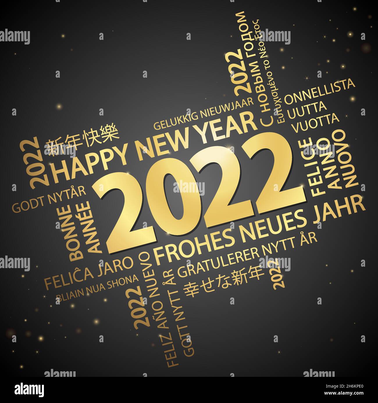 file vettoriale eps con nuvola di parole con auguri per il nuovo anno 2022 e sfondo nero Illustrazione Vettoriale