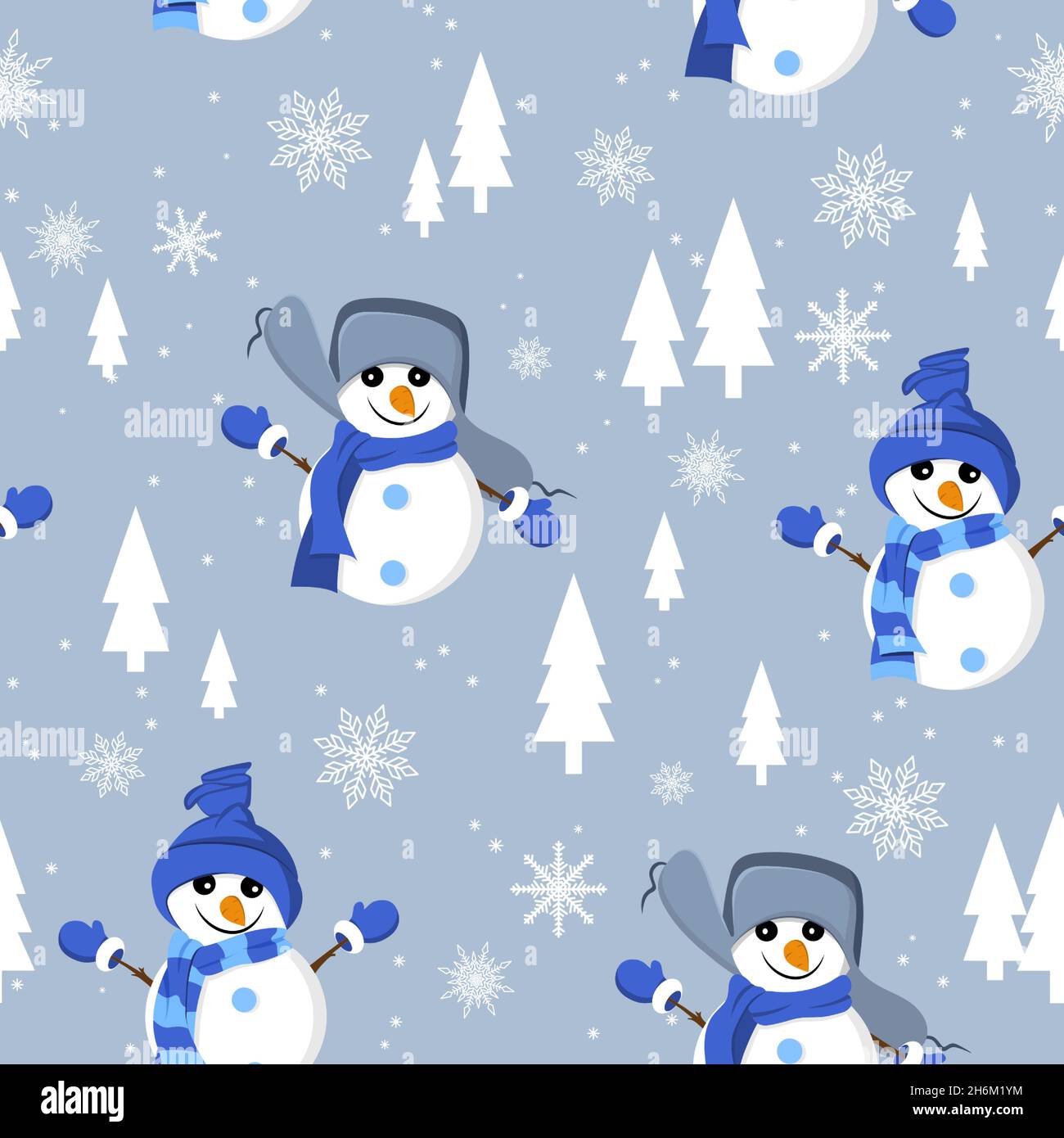 Modello senza cuciture con pupazzi di neve. E' adatto per avvolgere carta, tessuti per bambini. Vettore Illustrazione Vettoriale