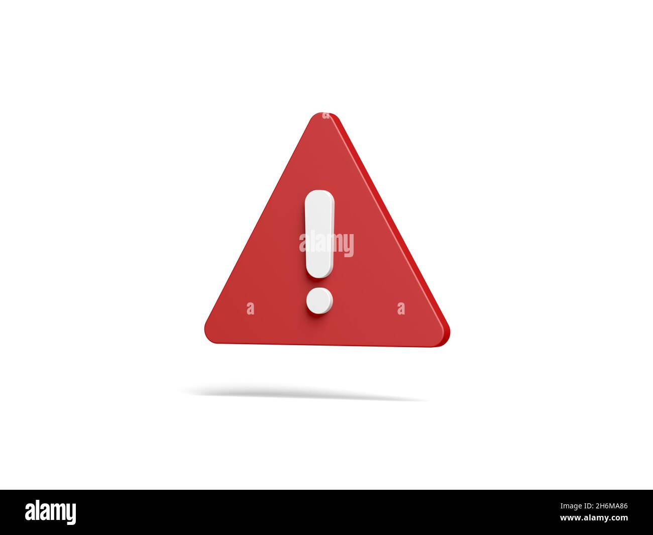 Simbolo di avvertimento rosso isolato su sfondo bianco. Punto esclamativo. Icona del segno di attenzione. Simbolo di pericolo. illustrazione 3d. Foto Stock
