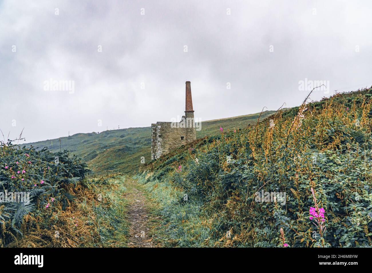 La miniera di WHEAL Prosper si trova sulla scogliera di Rinsey, in Cornovaglia, in una giornata colta Foto Stock