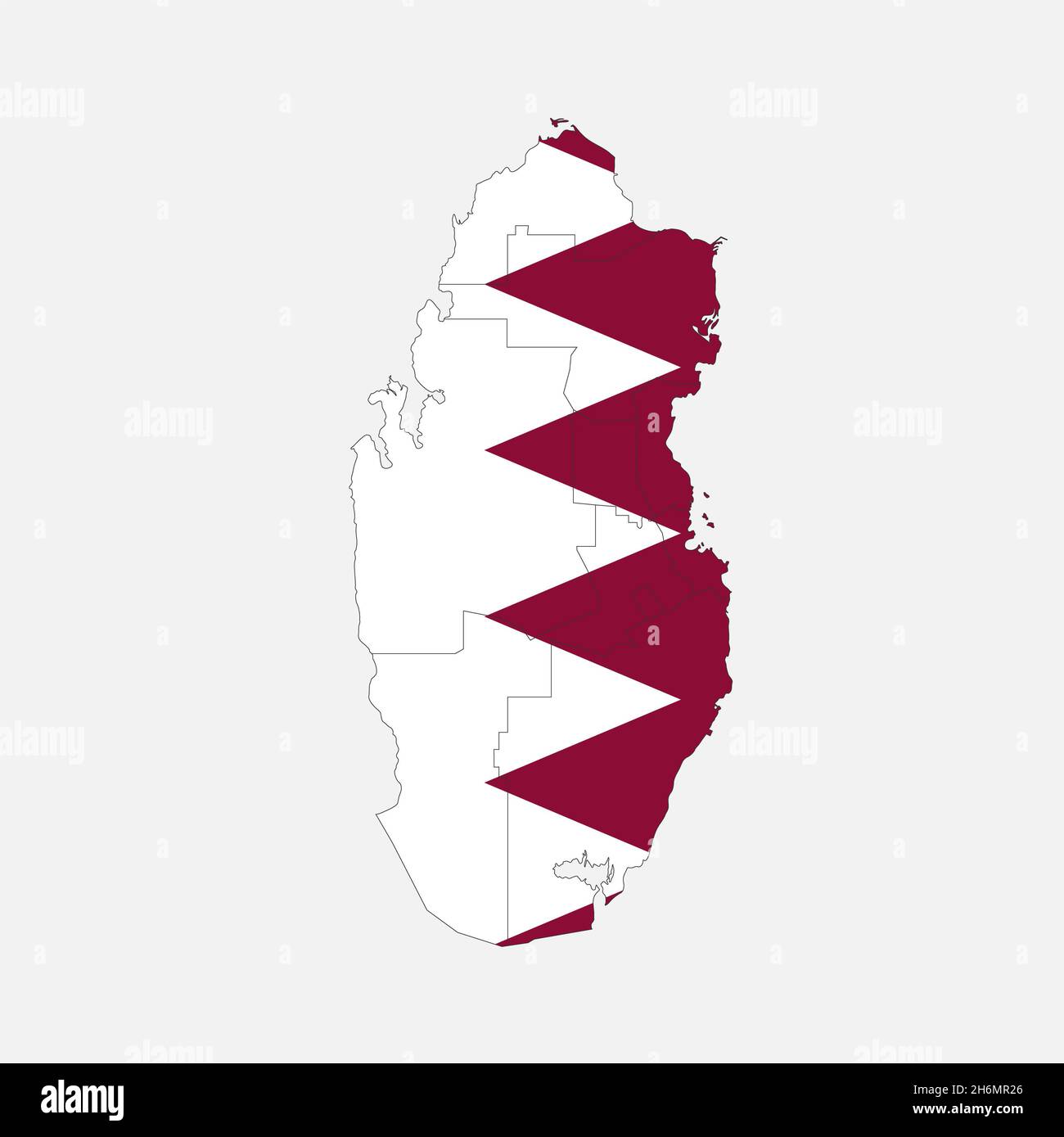 Mappa del Qatar nei colori della bandiera con divisioni amministrative, vuota Foto Stock