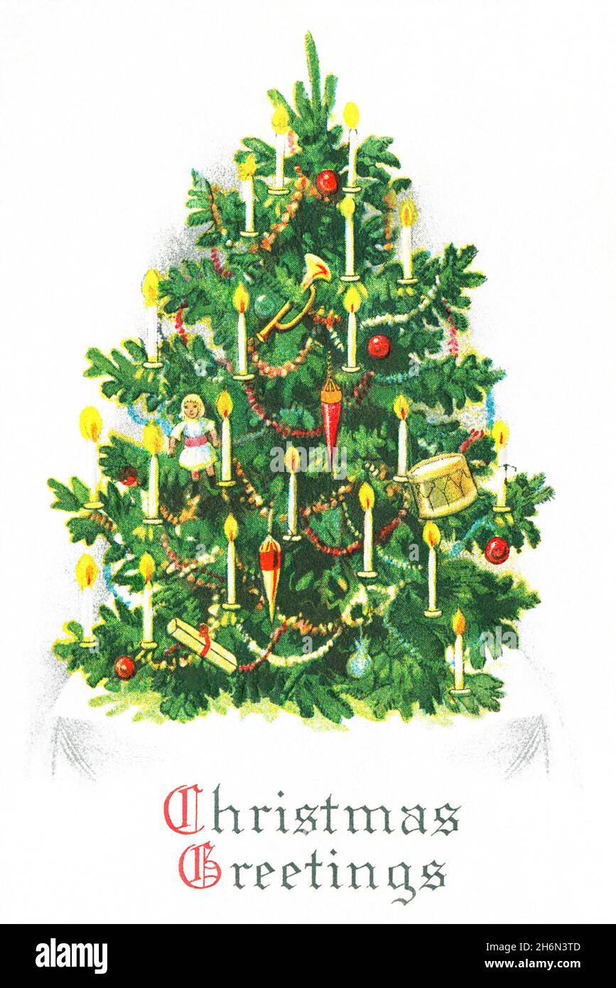 Illustrazione d'epoca di un albero di Natale Foto Stock