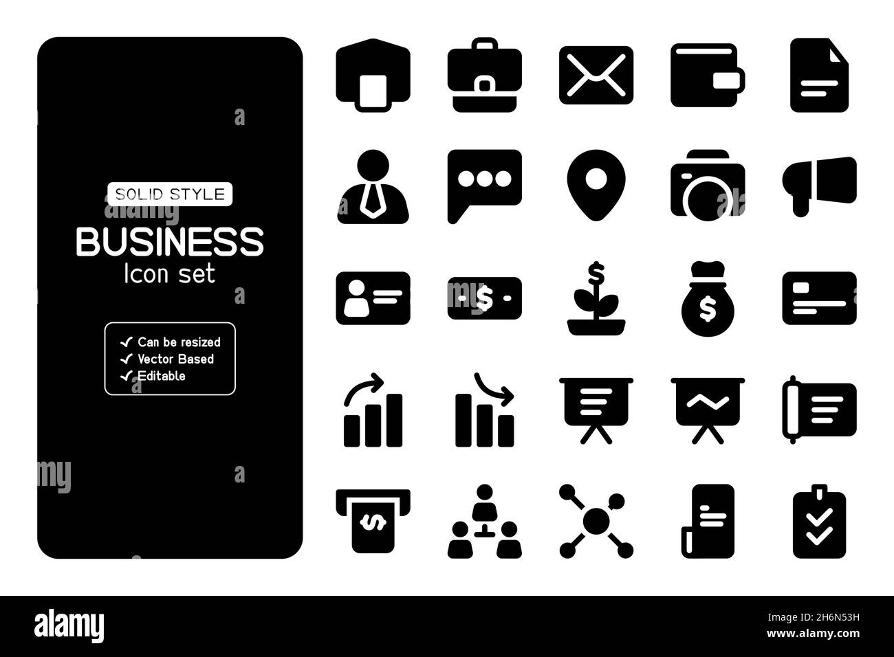 Set di icone Business con stile solido o glyph e basato su vettore. Può essere utilizzato per la vostra azienda o per altri. Illustrazione Vettoriale