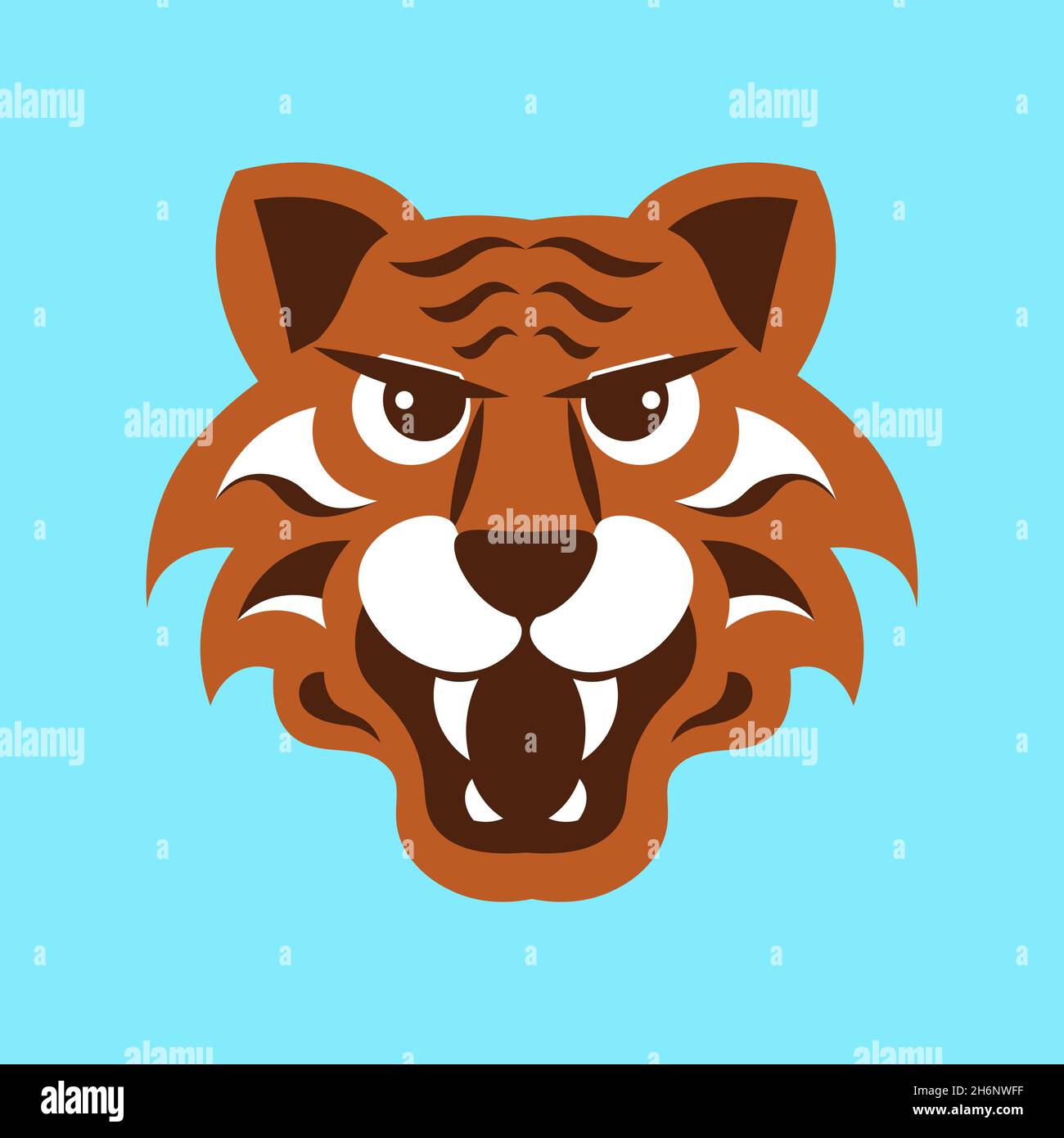 Logo stilizzato Tiger testa isolato. Simbolo di 2022. Illustrazione del vettore Flat Art Illustrazione Vettoriale