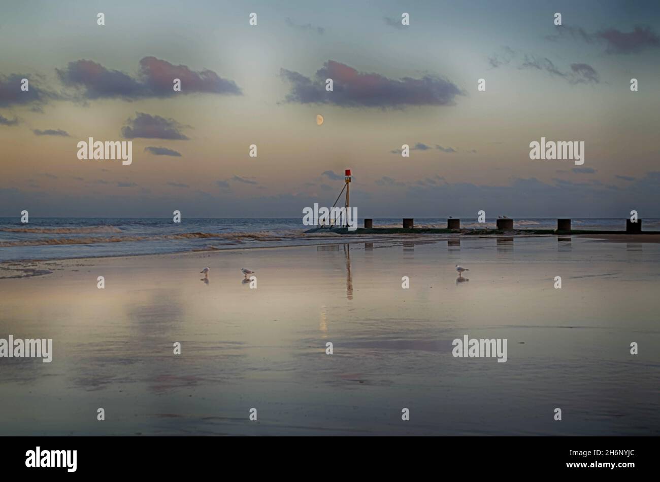 spiaggia crepuscolare con bassa marea Foto Stock