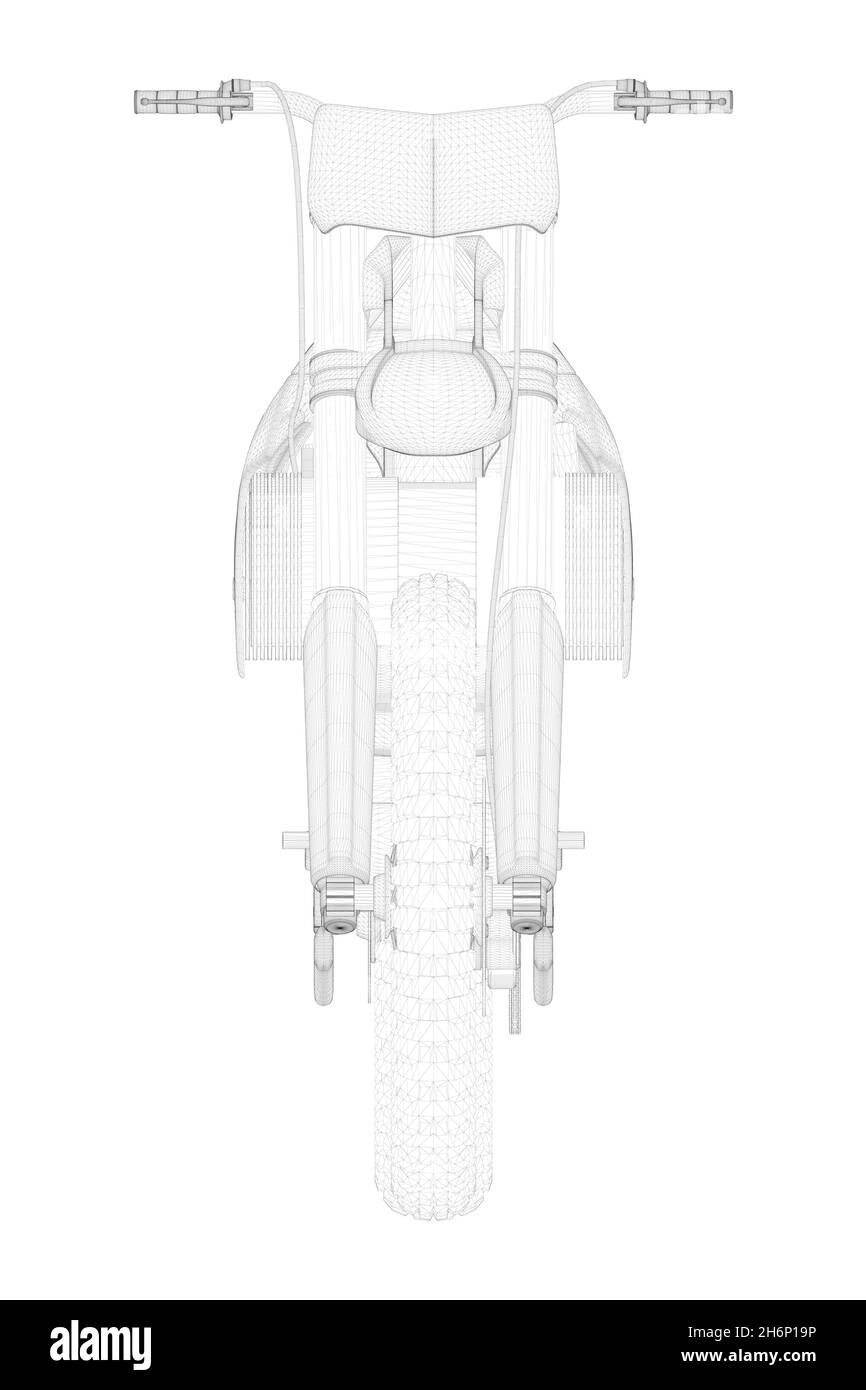 Struttura a reticolo di fuoristrada da linee nere isolate su sfondo bianco. Vista frontale. 3D. Illustrazione vettoriale Illustrazione Vettoriale