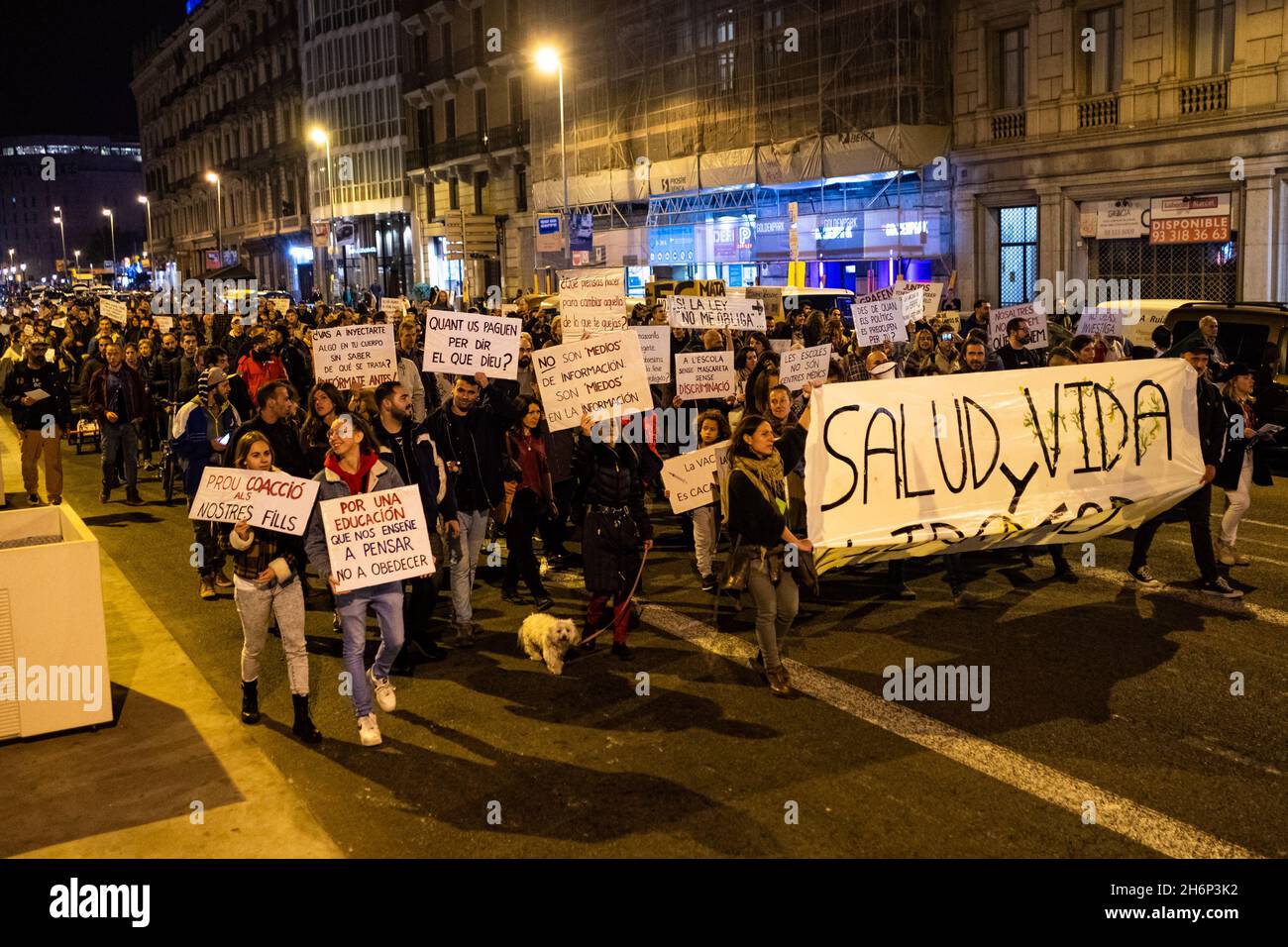 Persone provenienti dal movimento anti vax, che si oppone ai vaccini Covid per vari motivi e in particolare è contro l'imposizione di misure come c Foto Stock