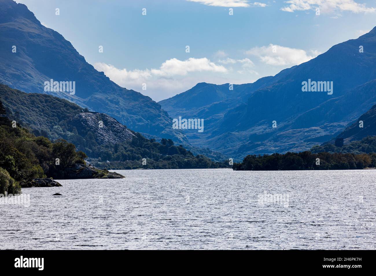 Llyn Padarn lago Llanberis, Snowdonia, Galles, Regno Unito, Foto Stock