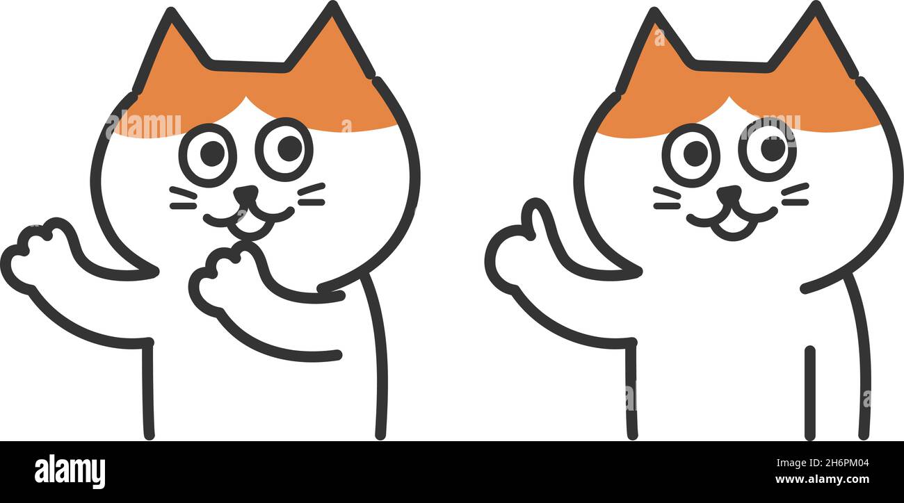 Set di tabby rosso e gatti bianchi che introducono qualcuno. Illustrazione vettoriale isolata su sfondo bianco. Illustrazione Vettoriale