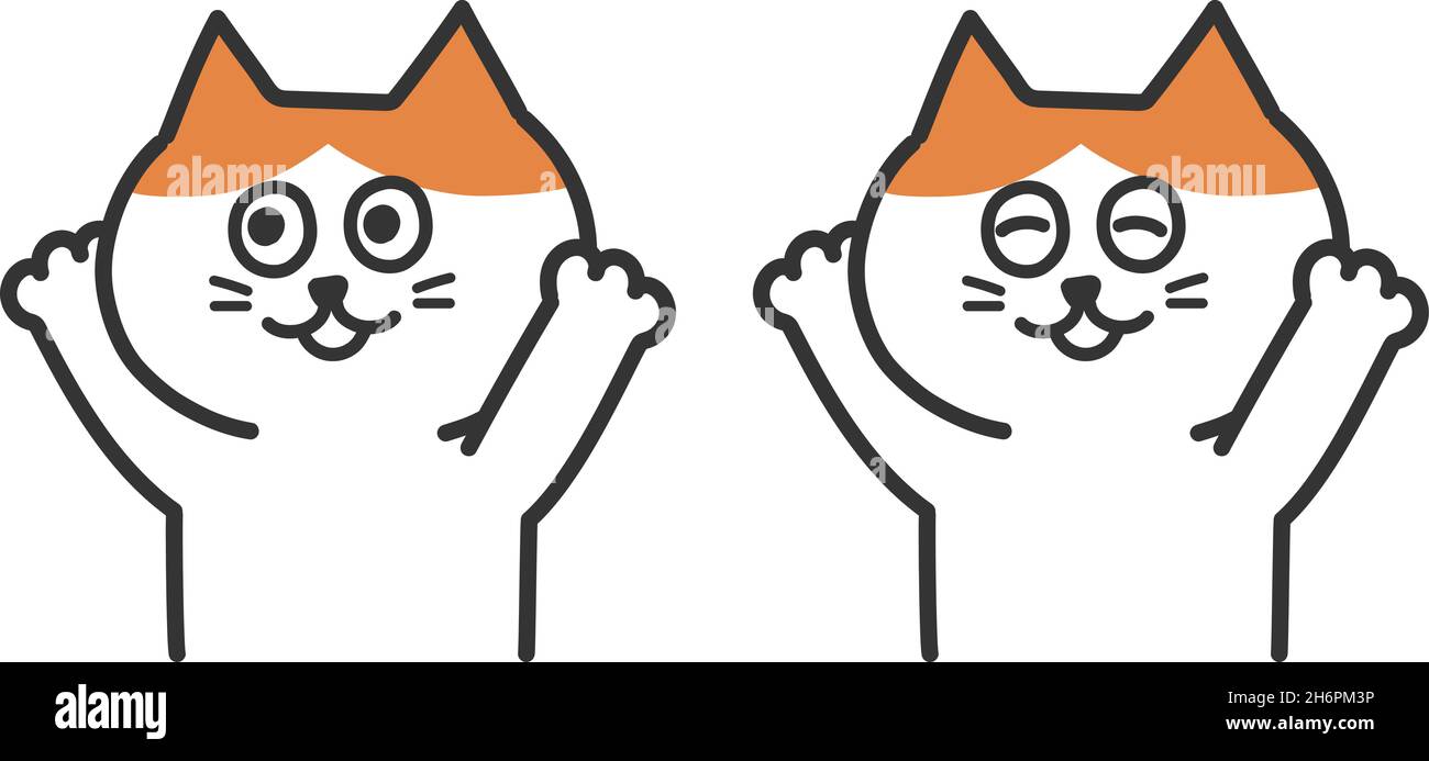 I felicissimi gatti rossi e bianchi hanno le braccia nell'aria. Illustrazione vettoriale isolata su sfondo bianco. Illustrazione Vettoriale