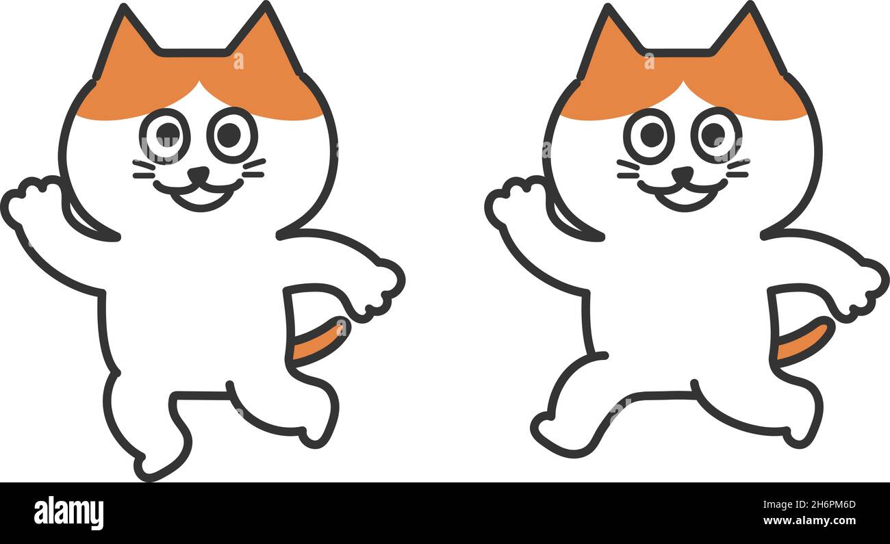 Set di tabby rosso e gatto bianco che gli sventolano la mano con delizia. Illustrazione vettoriale isolata su sfondo bianco. Illustrazione Vettoriale