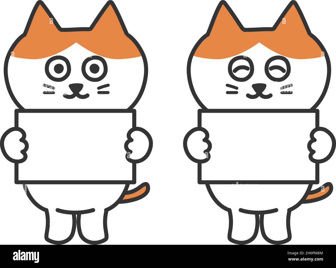 I gatti rossi e bianchi spiegano usando la lavagna bianca. Illustrazione vettoriale isolata su sfondo bianco. Illustrazione Vettoriale