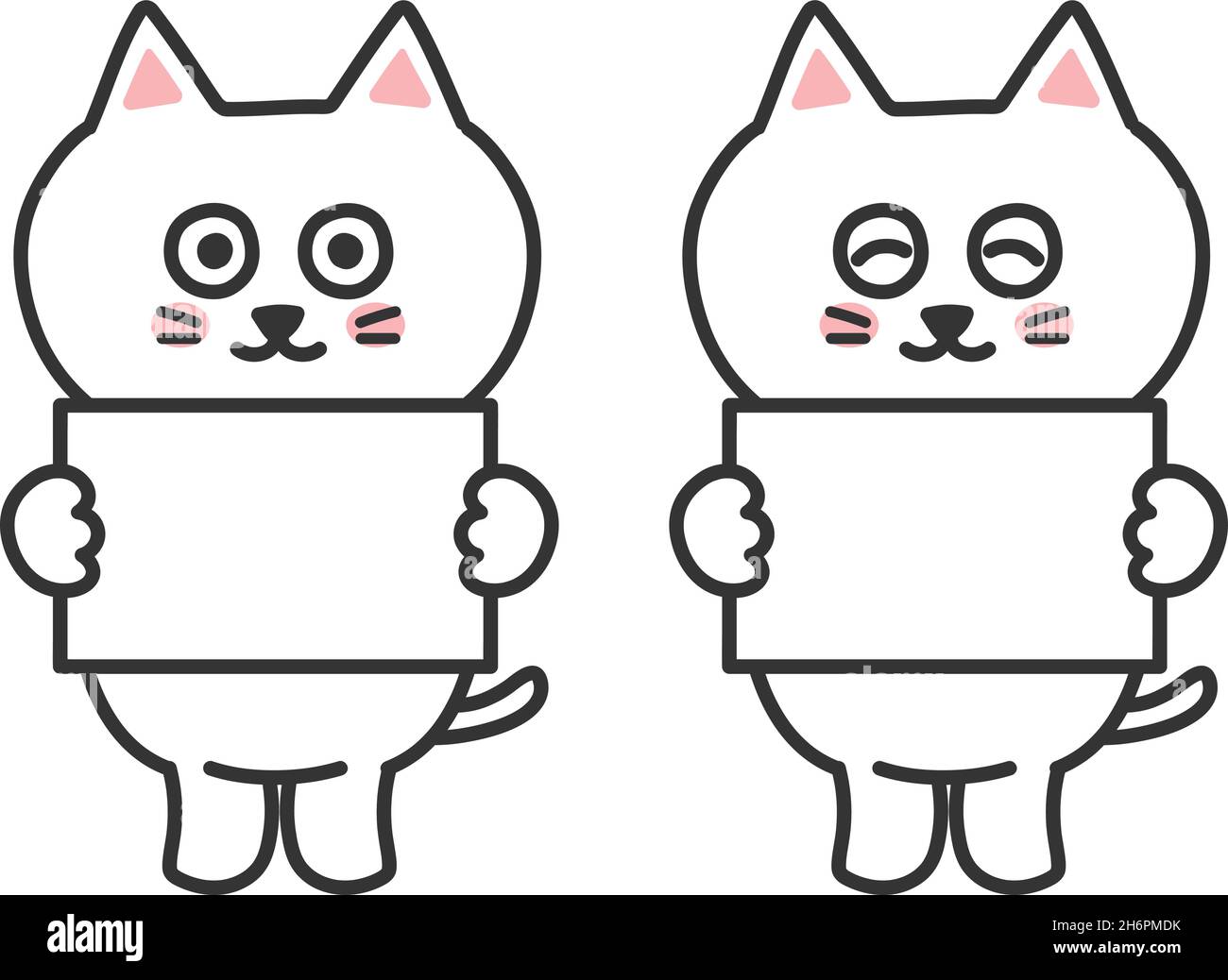 I gatti bianchi spiegano usando la lavagna bianca. Illustrazione vettoriale isolata su sfondo bianco. Illustrazione Vettoriale