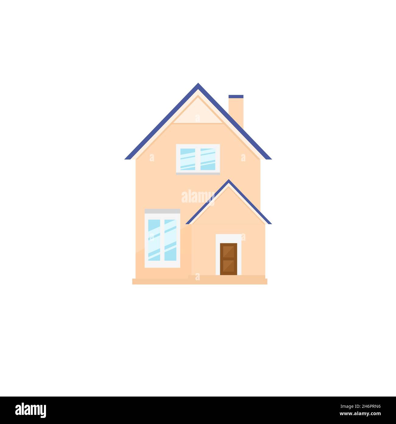 Vettore di una classica icona casa britannica a due piani in colori crema chiaro. Usalo per i tuoi siti immobiliari, pubblicità o infografica. Illustrazione Vettoriale
