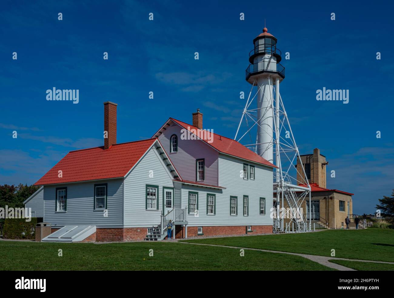 Il faro Whitefish Point fa parte del Great Lakes Shipwreck Museum nella penisola superiore del Michigan USA Foto Stock