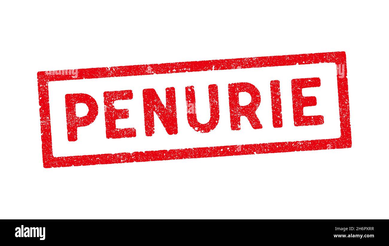 Illustrazione vettoriale della parola francese Penurie (carenza) in inchiostro rosso timbro Illustrazione Vettoriale