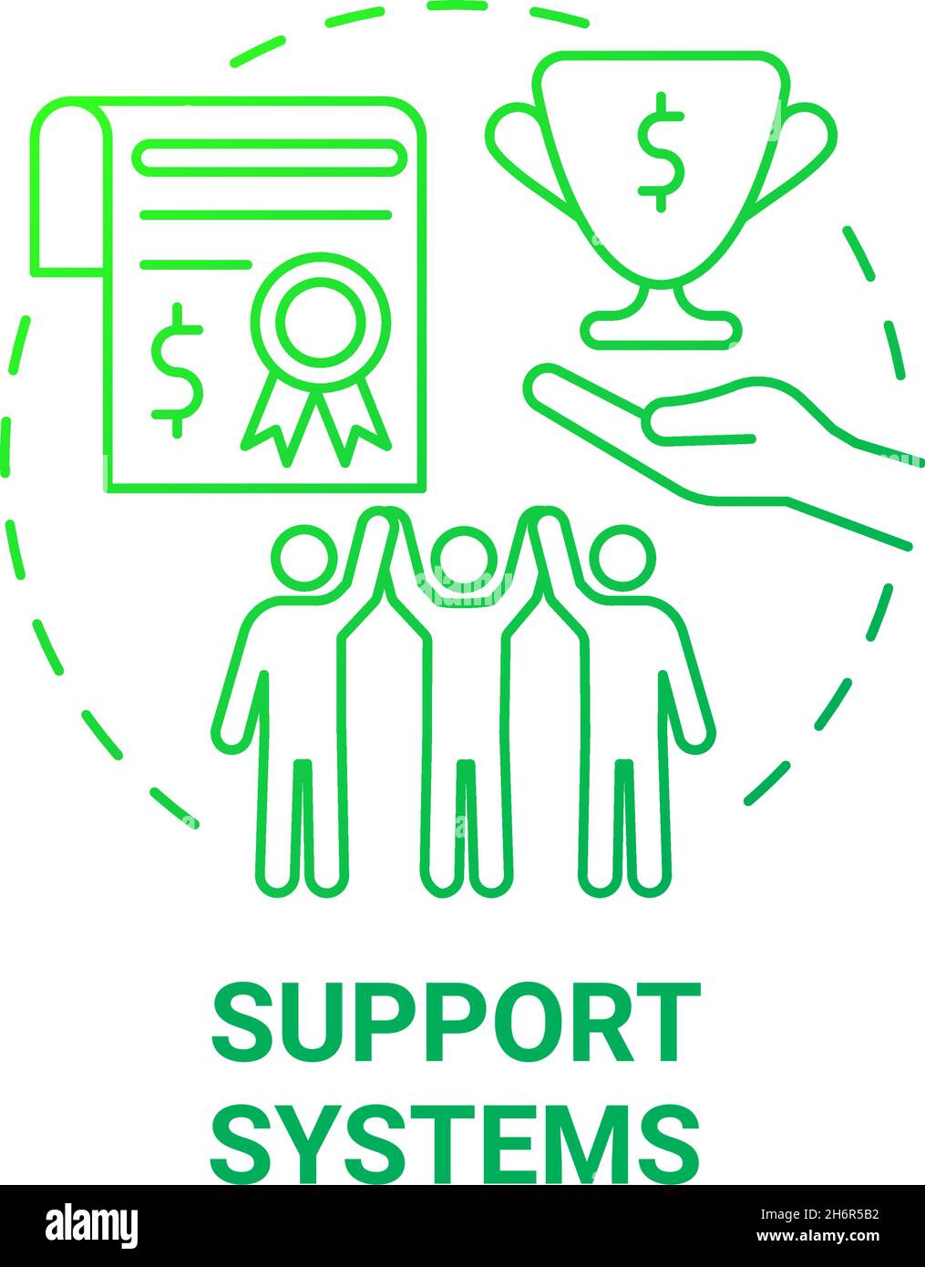 Icona del concetto di gradiente verde dei sistemi di supporto Illustrazione Vettoriale
