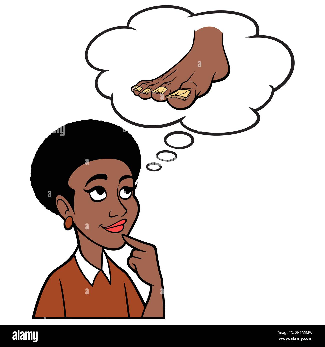 Donna che pensa a Nail Fungus - Un'illustrazione cartoon di una donna che pensa a un'infezione da Nail Fungus. Illustrazione Vettoriale